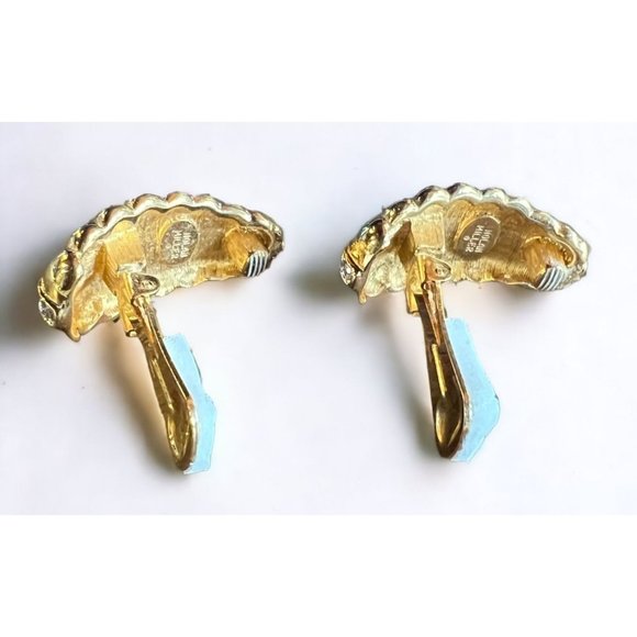 Vintage Nolan Miller Clip On Earrings Glamour Austrian Crystal Gold - Picture 4 of 11